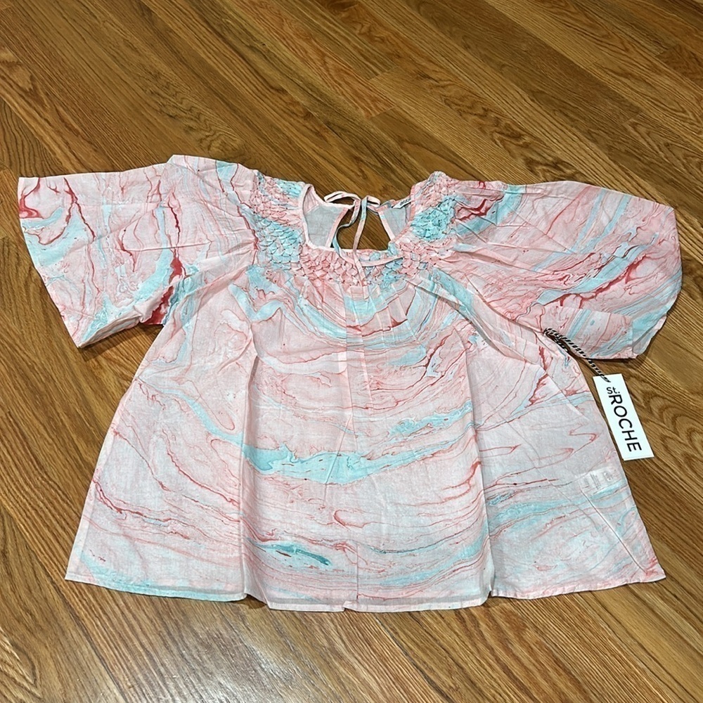 St. roche cotton candy marbel honeycomb boho top relaxed pink blue 10 new